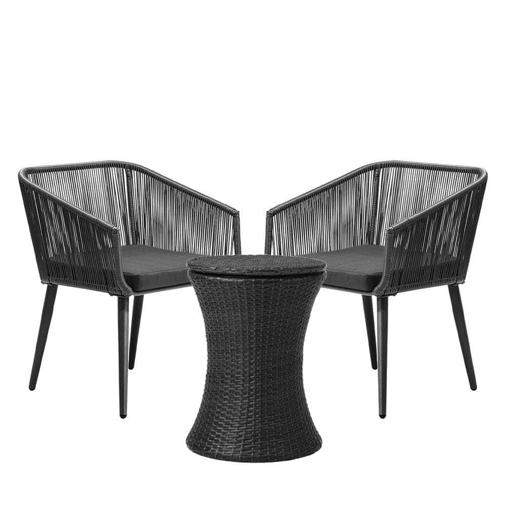 3PCS Outdoor Lounge Setting Ice Bucket Black/Brown Adjustable Table