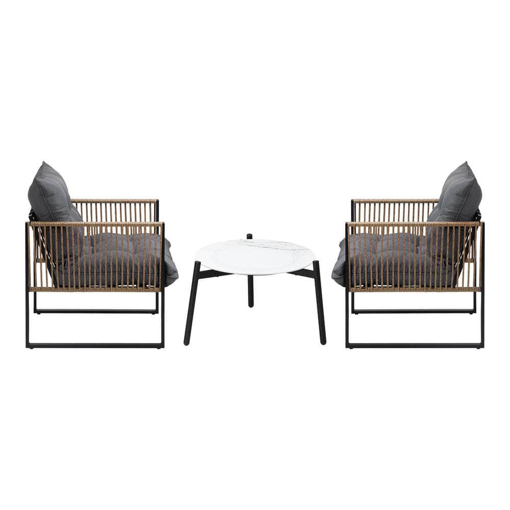 3PCS Outdoor Patio Set 50cm & 70cm Coffee Table Rattan Chairs