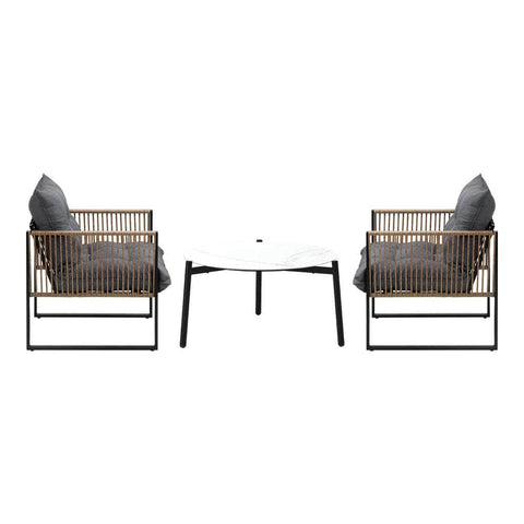 3PCS Outdoor Patio Set 50cm & 70cm Coffee Table Rattan Chairs