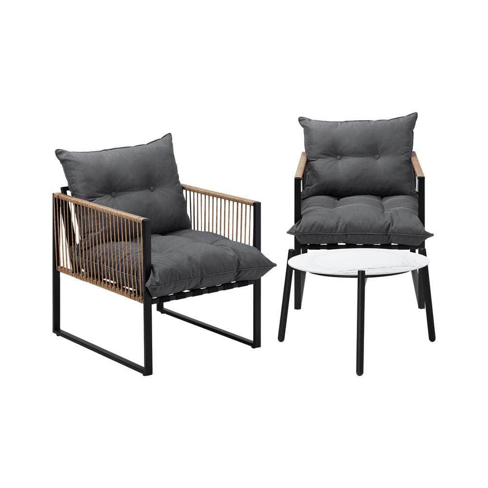 3PCS Outdoor Patio Set 50cm & 70cm Coffee Table Rattan Chairs