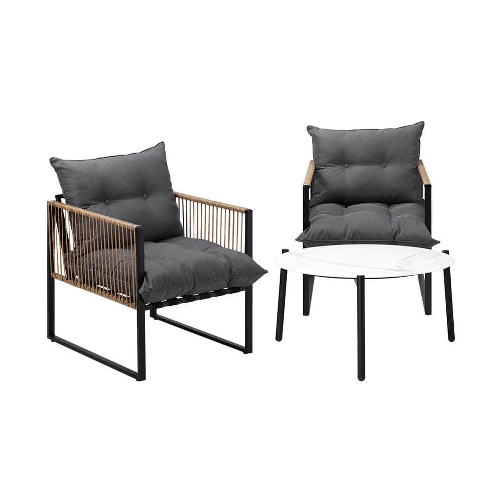 3PCS Outdoor Patio Set 50cm & 70cm Coffee Table Rattan Chairs