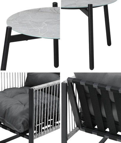 3PCS Outdoor Patio Set 50cm Grey Table Cushioned Armchairs