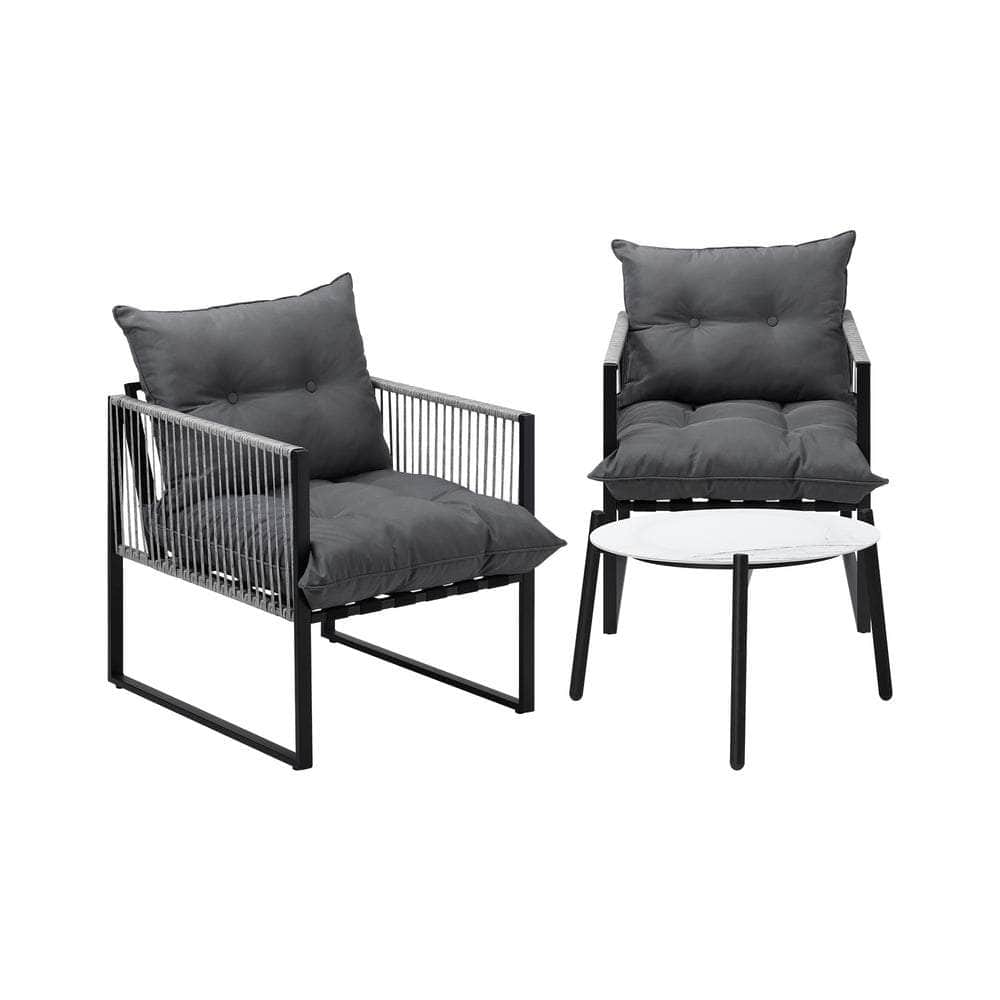 3PCS Outdoor Patio Set 50cm White Table Cushioned Armchairs
