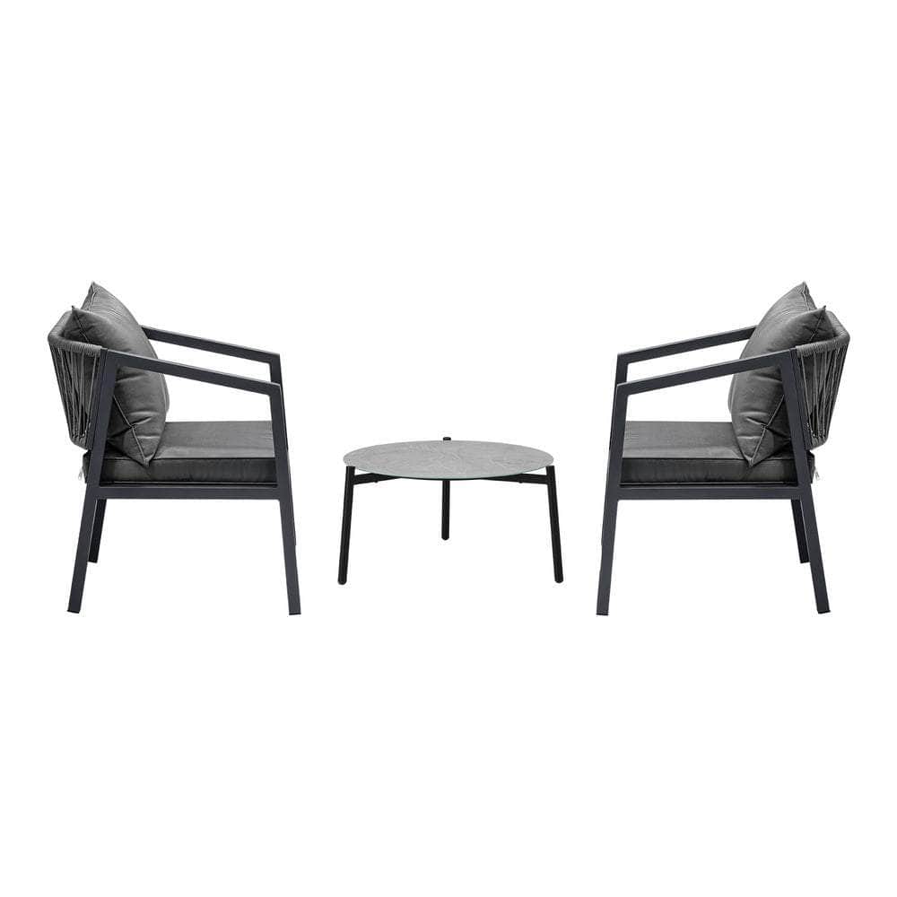 3PCS Outdoor Patio Set 70cm & 50cm Coffee Table Grey Chairs