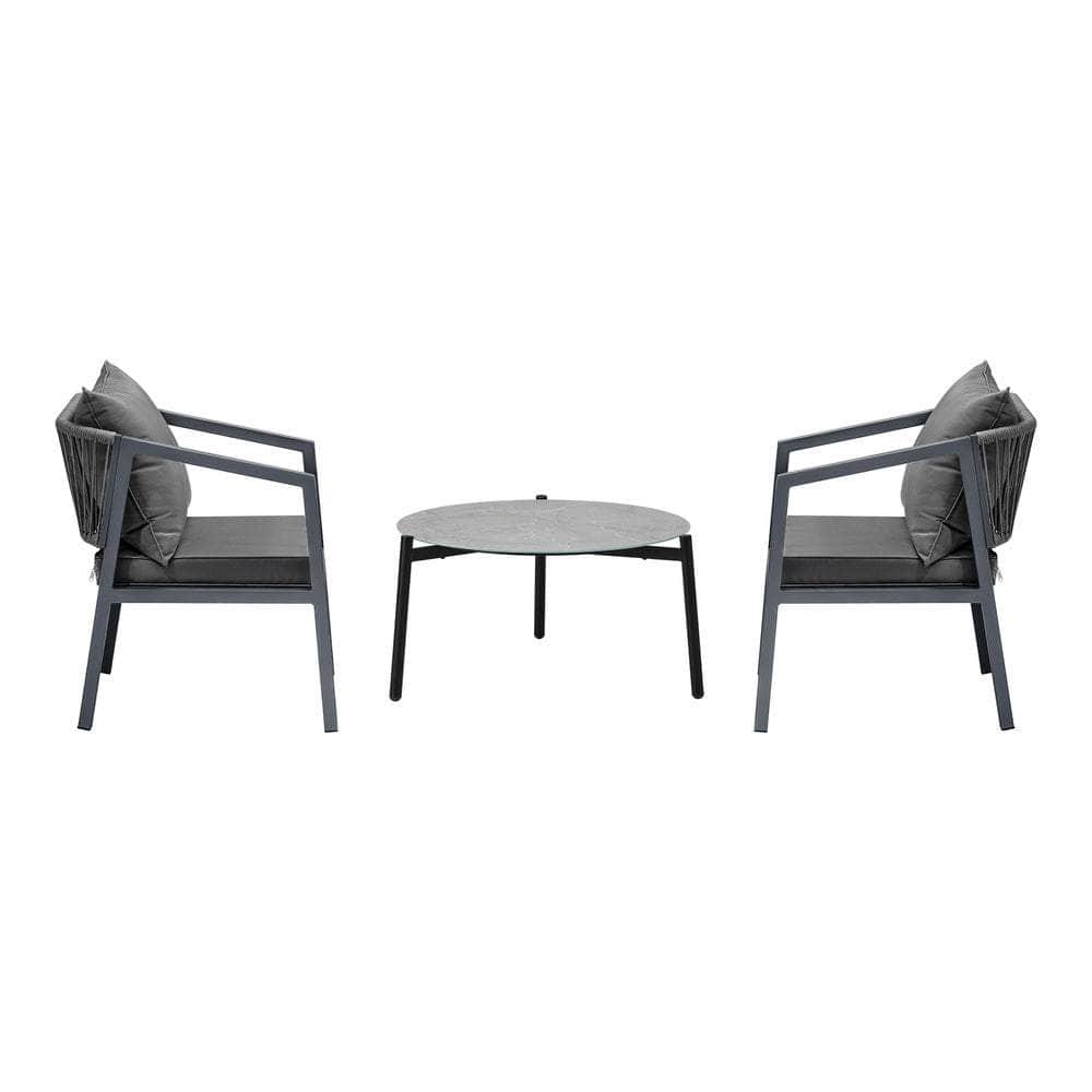 3PCS Outdoor Patio Set 70cm & 50cm Coffee Table Grey Chairs