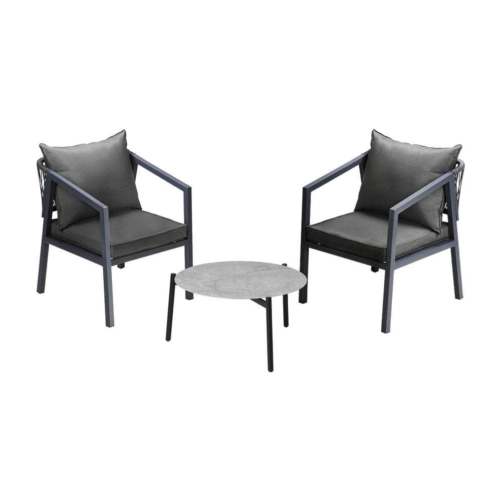 3PCS Outdoor Patio Set 70cm & 50cm Coffee Table Grey Chairs