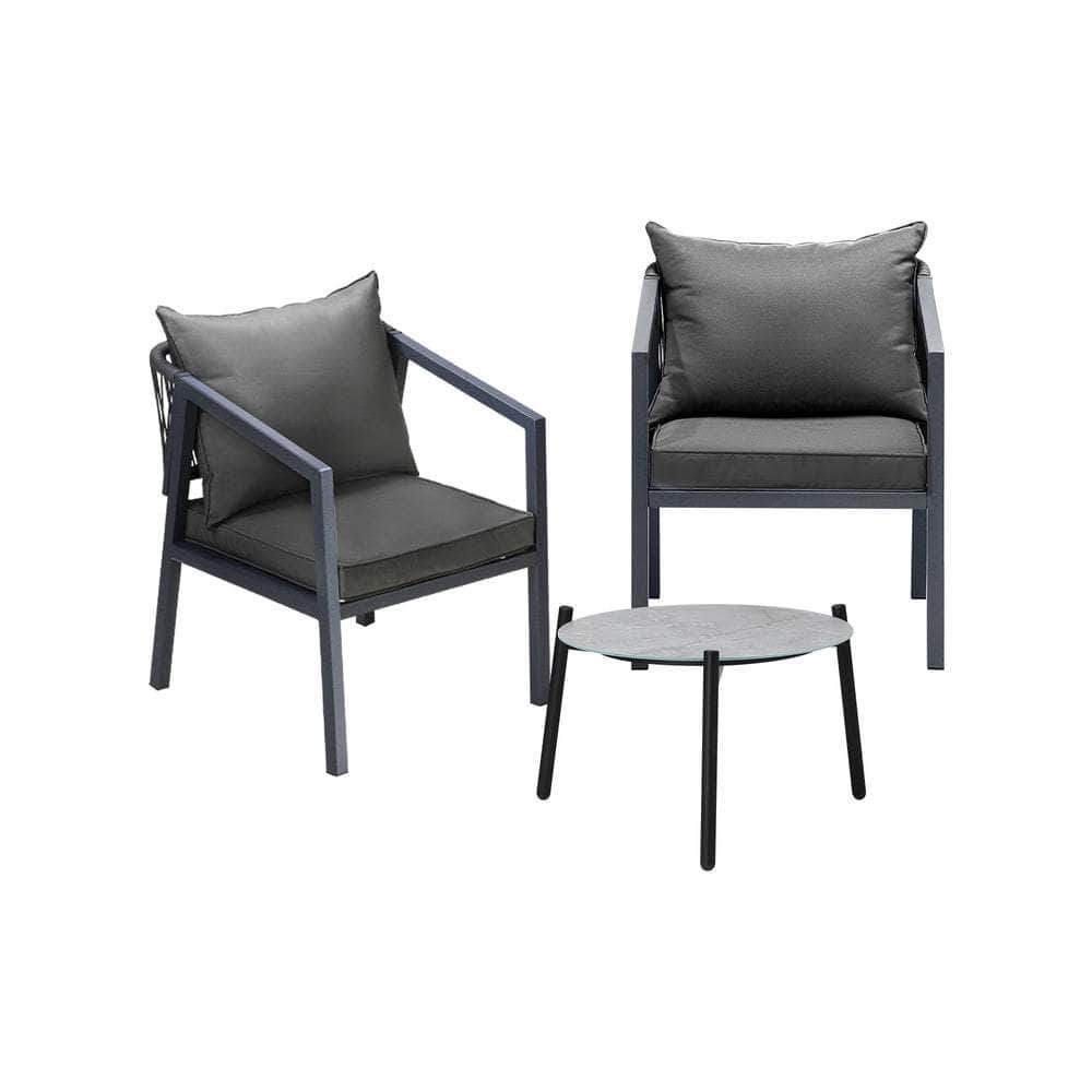 3PCS Outdoor Patio Set 70cm & 50cm Coffee Table Grey Chairs
