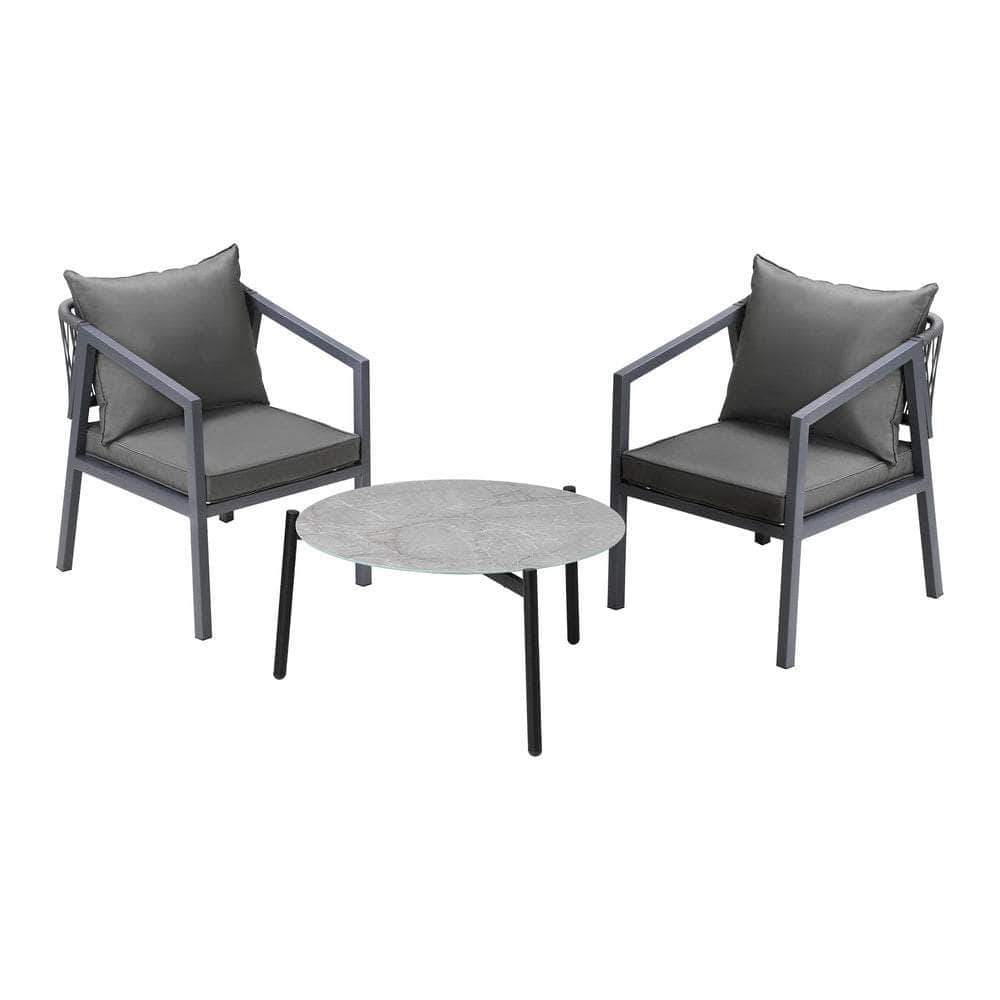 3PCS Outdoor Patio Set 70cm & 50cm Coffee Table Grey Chairs
