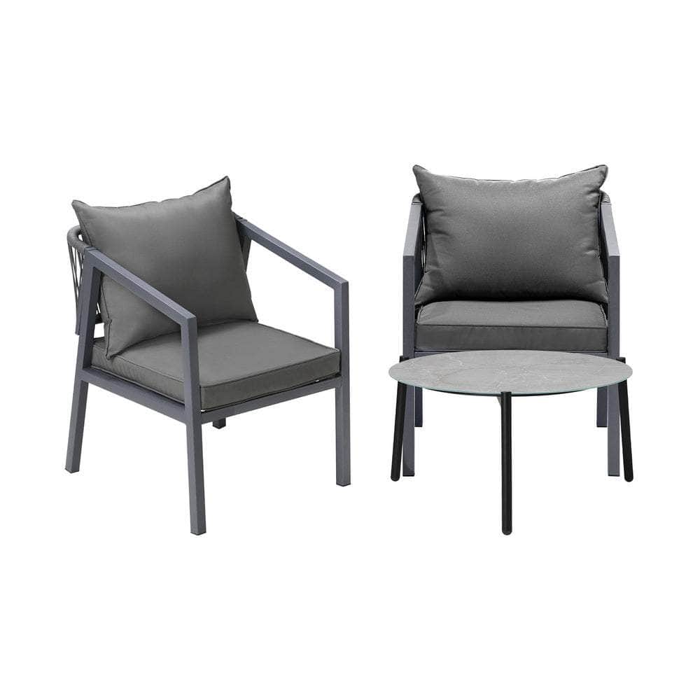 3PCS Outdoor Patio Set 70cm & 50cm Coffee Table Grey Chairs