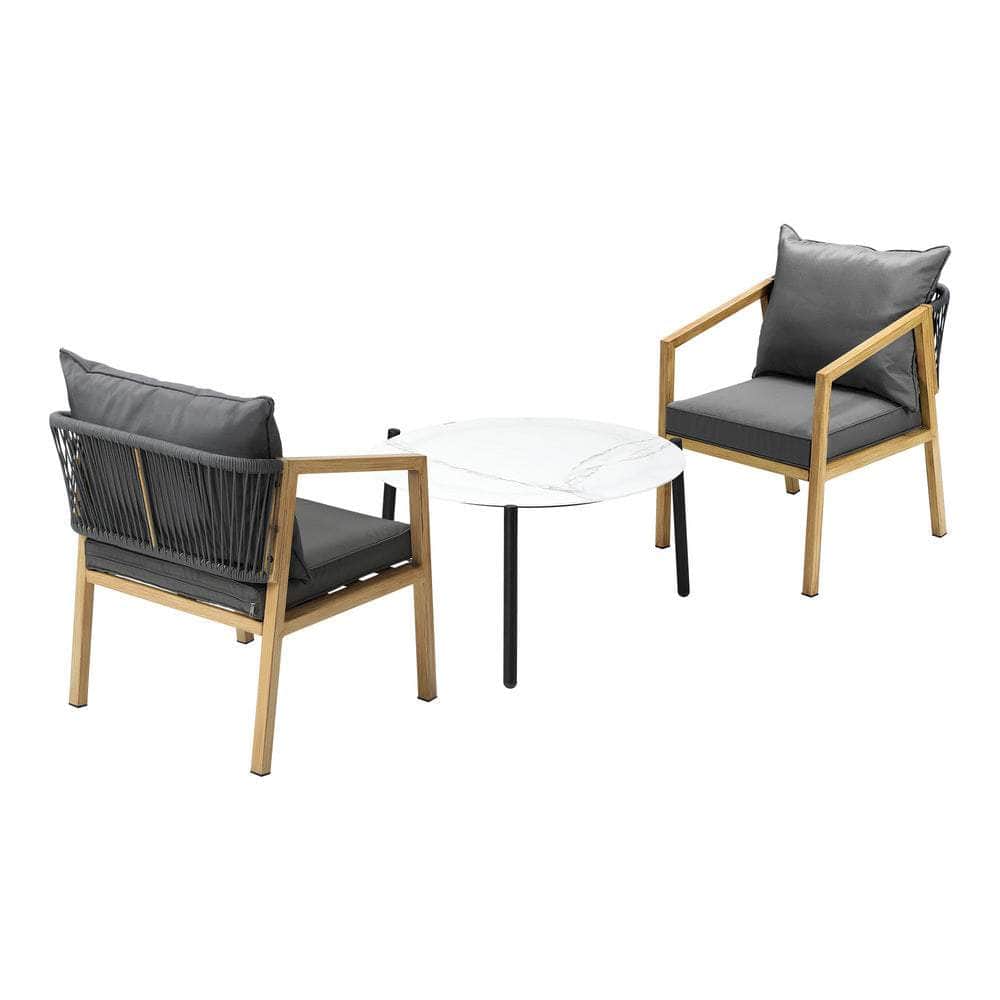 3PCS Outdoor Patio Set 70cm Coffee Table Natural Chairs