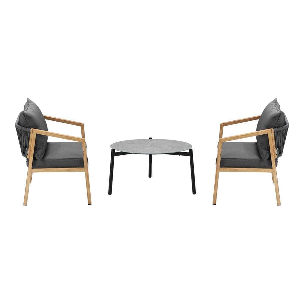 3PCS Outdoor Patio Set 70cm Coffee Table Natural Chairs