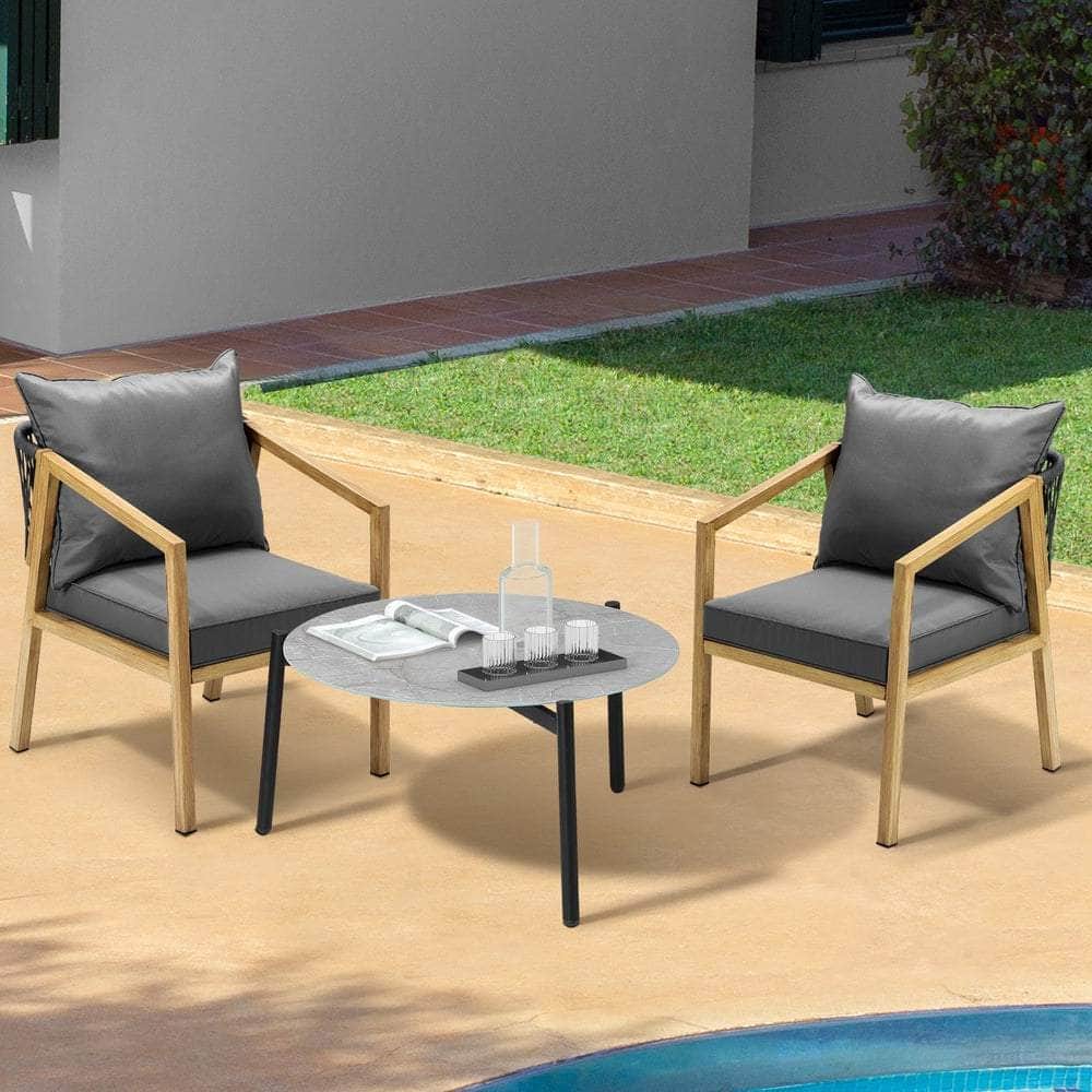 3PCS Outdoor Patio Set 70cm Coffee Table Natural Chairs
