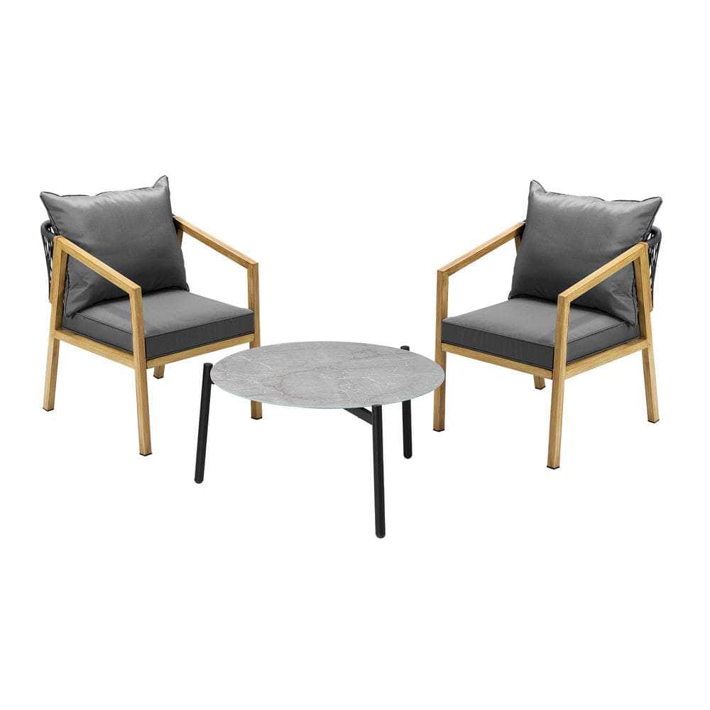 3PCS Outdoor Patio Set 70cm Coffee Table Natural Chairs