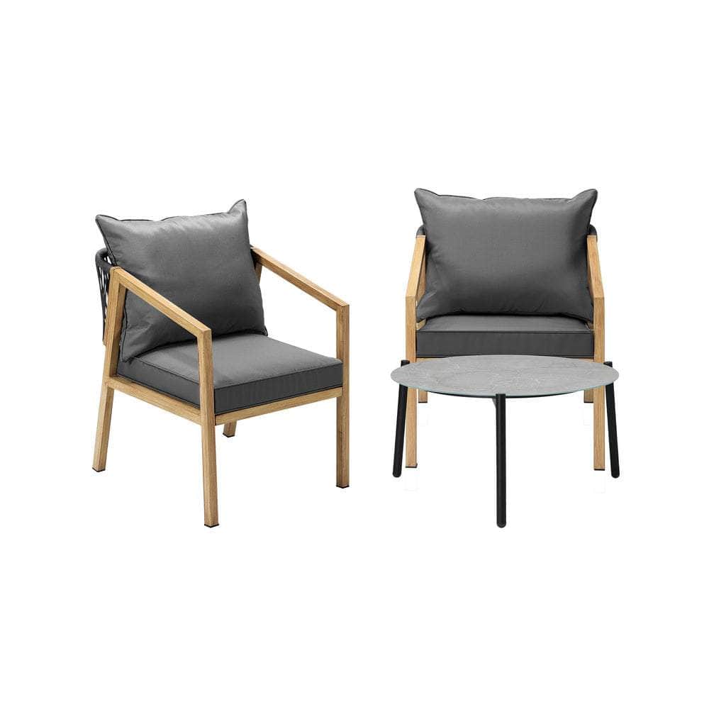 3PCS Outdoor Patio Set 70cm Coffee Table Natural Chairs