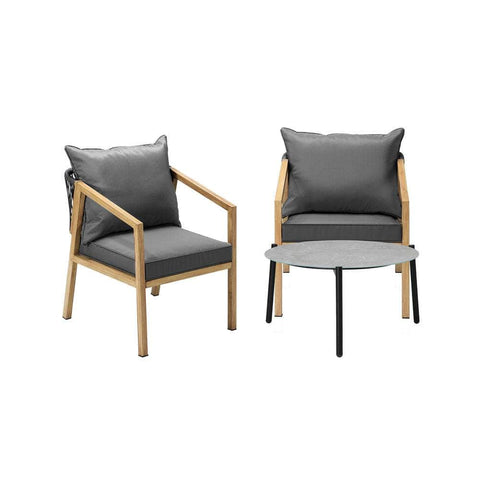 3PCS Outdoor Patio Set 70cm Coffee Table Natural Chairs