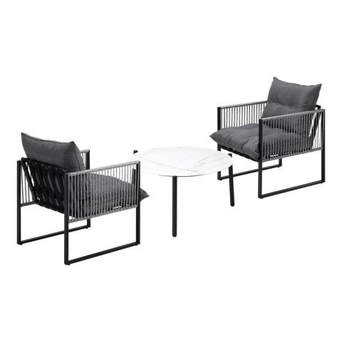 3PCS Outdoor Patio Set White 70cm Table Cushioned Armchairs