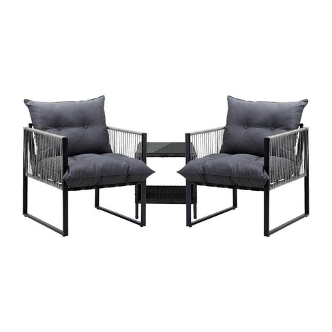 3PCS Outdoor Patio Set Wicker Table Chairs with Cushions