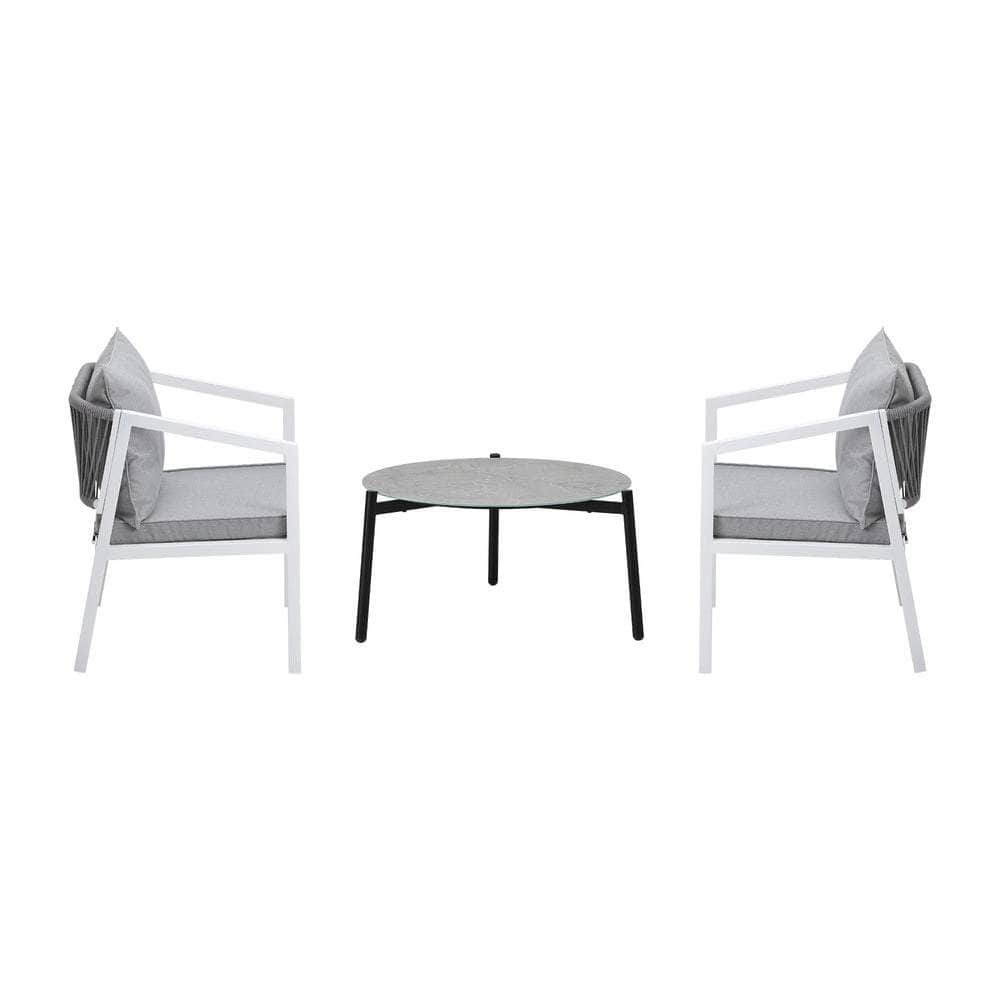 3PCS Outdoor Patio Setting Grey 70cm & 50cm Coffee Table