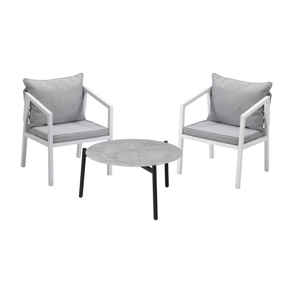 3PCS Outdoor Patio Setting Grey 70cm & 50cm Coffee Table
