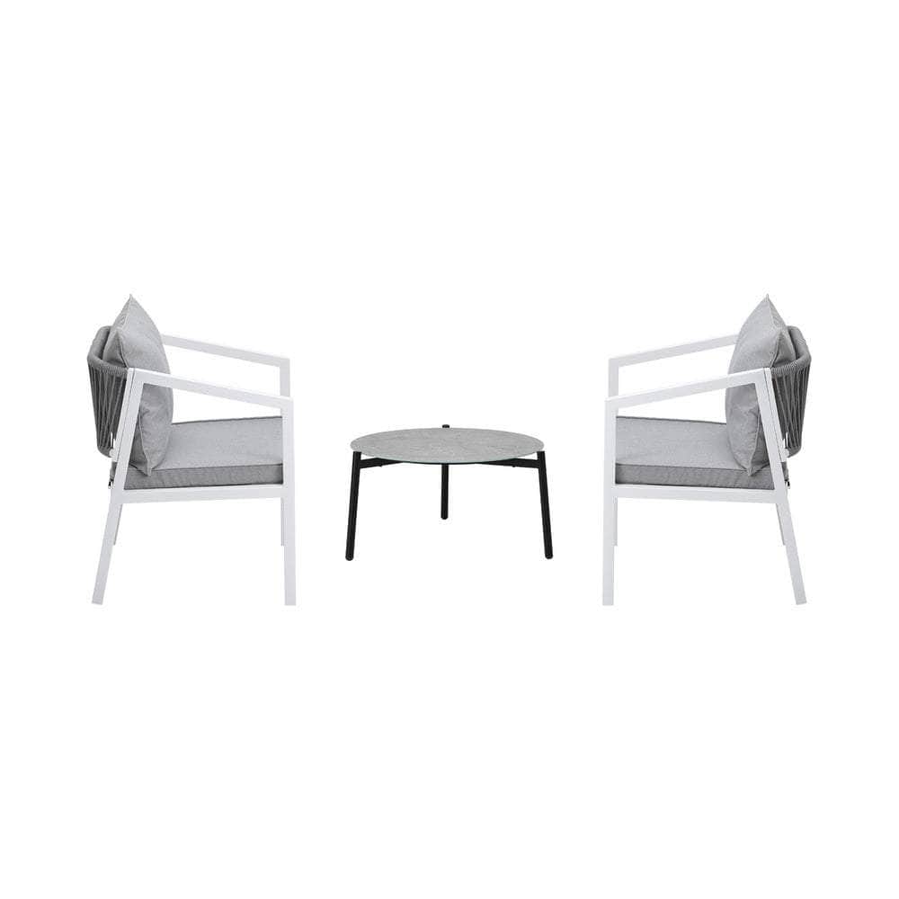3PCS Outdoor Patio Setting Grey 70cm & 50cm Coffee Table