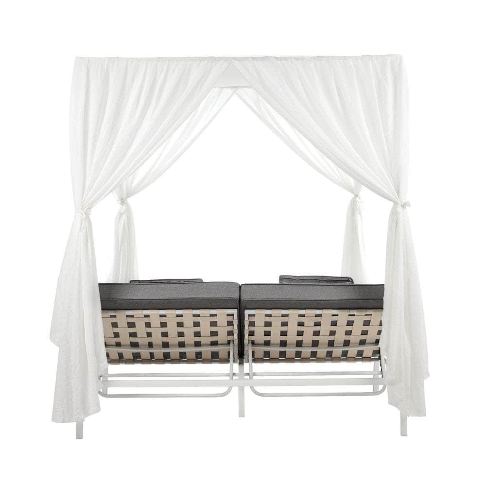 3PCS Outdoor Sun Lounger Wicker Lounge Table Chairs Grey & Beige