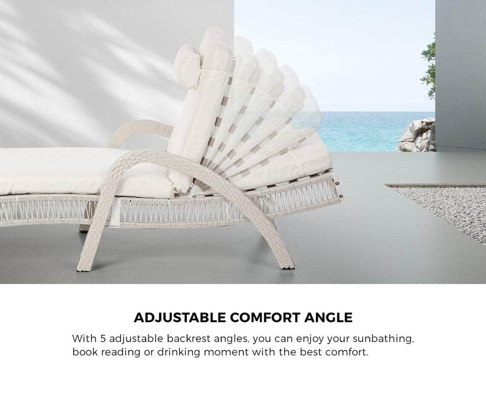 3PCS Outdoor Sun Lounger Wicker Lounge Table Chairs Grey & Beige