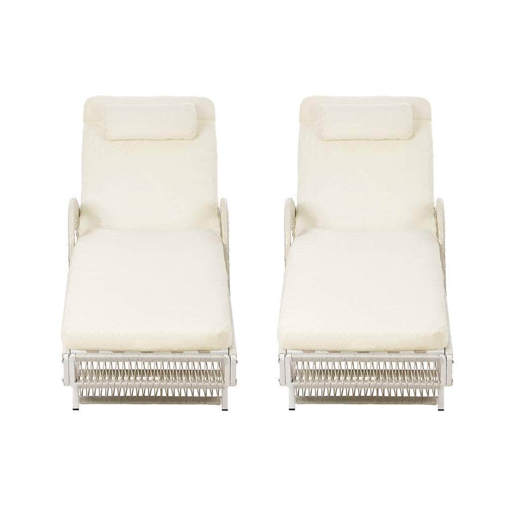 3PCS Outdoor Sun Lounger Wicker Lounge Table Chairs Grey & Beige
