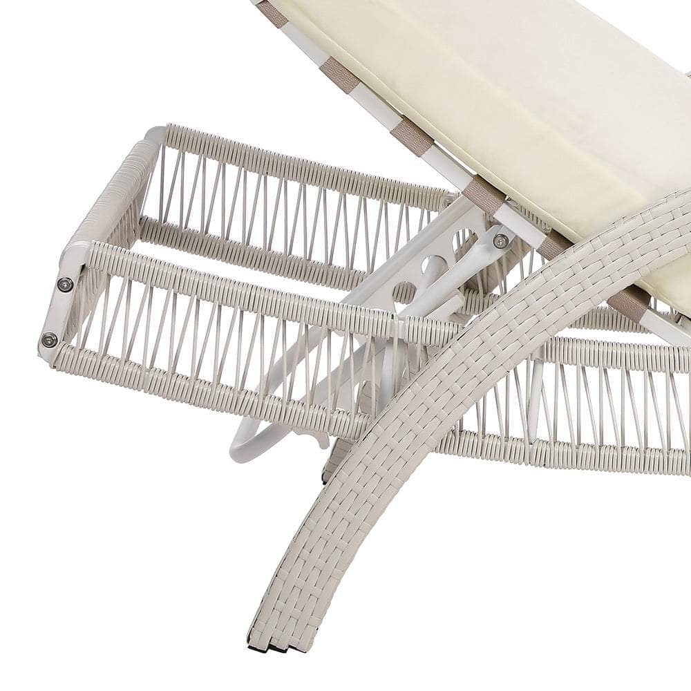 3PCS Outdoor Sun Lounger Wicker Lounge Table Chairs Grey & Beige