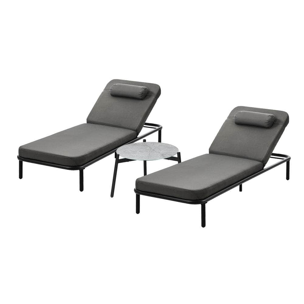 3PCS Sun Lounge Outdoor Lounger Set Table Chairs Beige & Grey