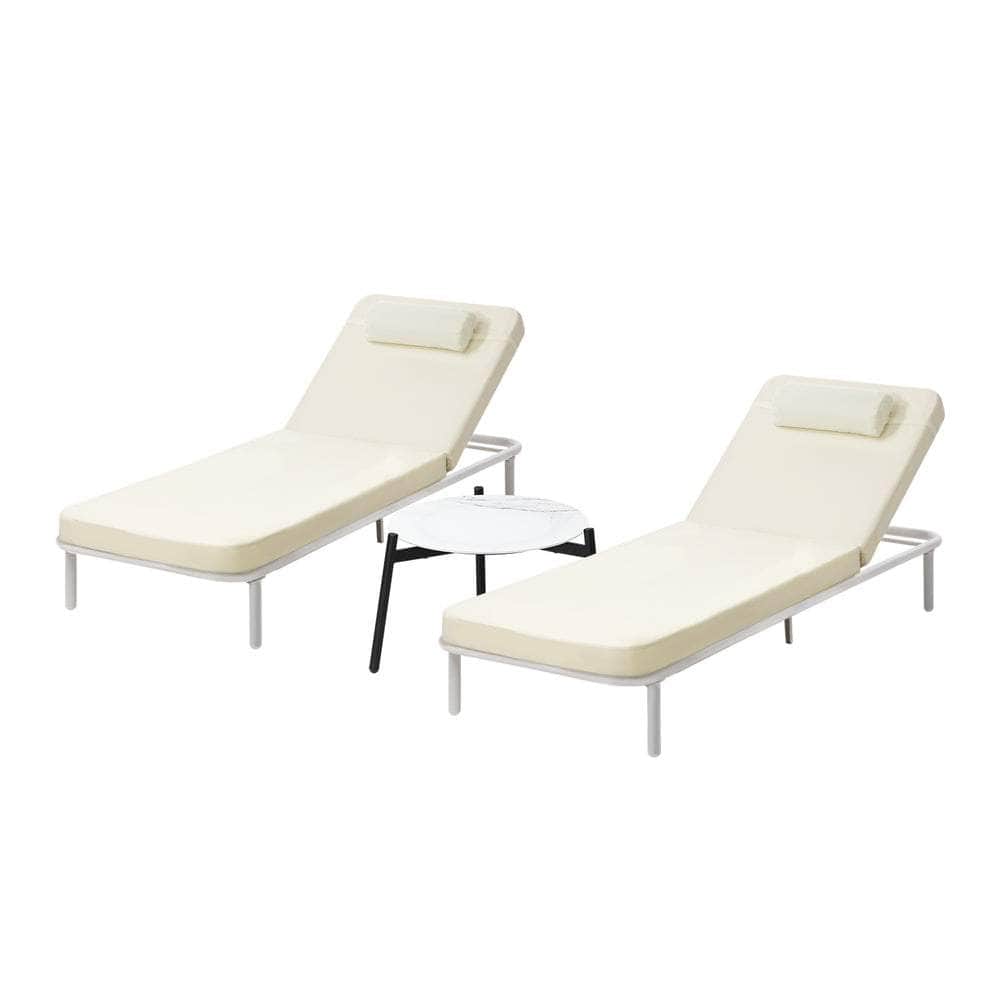 3PCS Sun Lounge Outdoor Lounger Set Table Chairs Beige & Grey