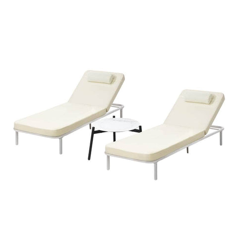 3PCS Sun Lounge Outdoor Lounger Set Table Chairs Beige & Grey