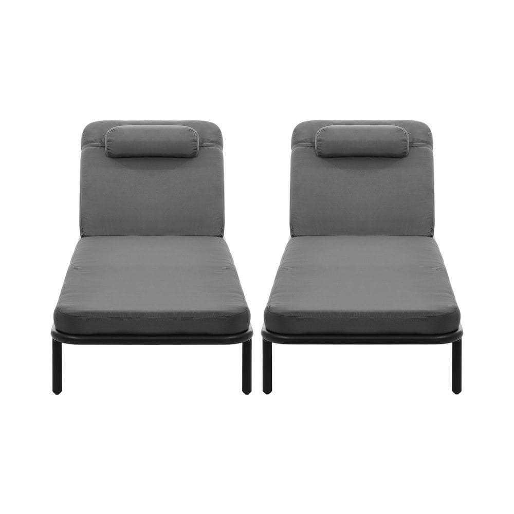 3PCS Sun Lounge Outdoor Lounger Set Table Chairs Beige & Grey