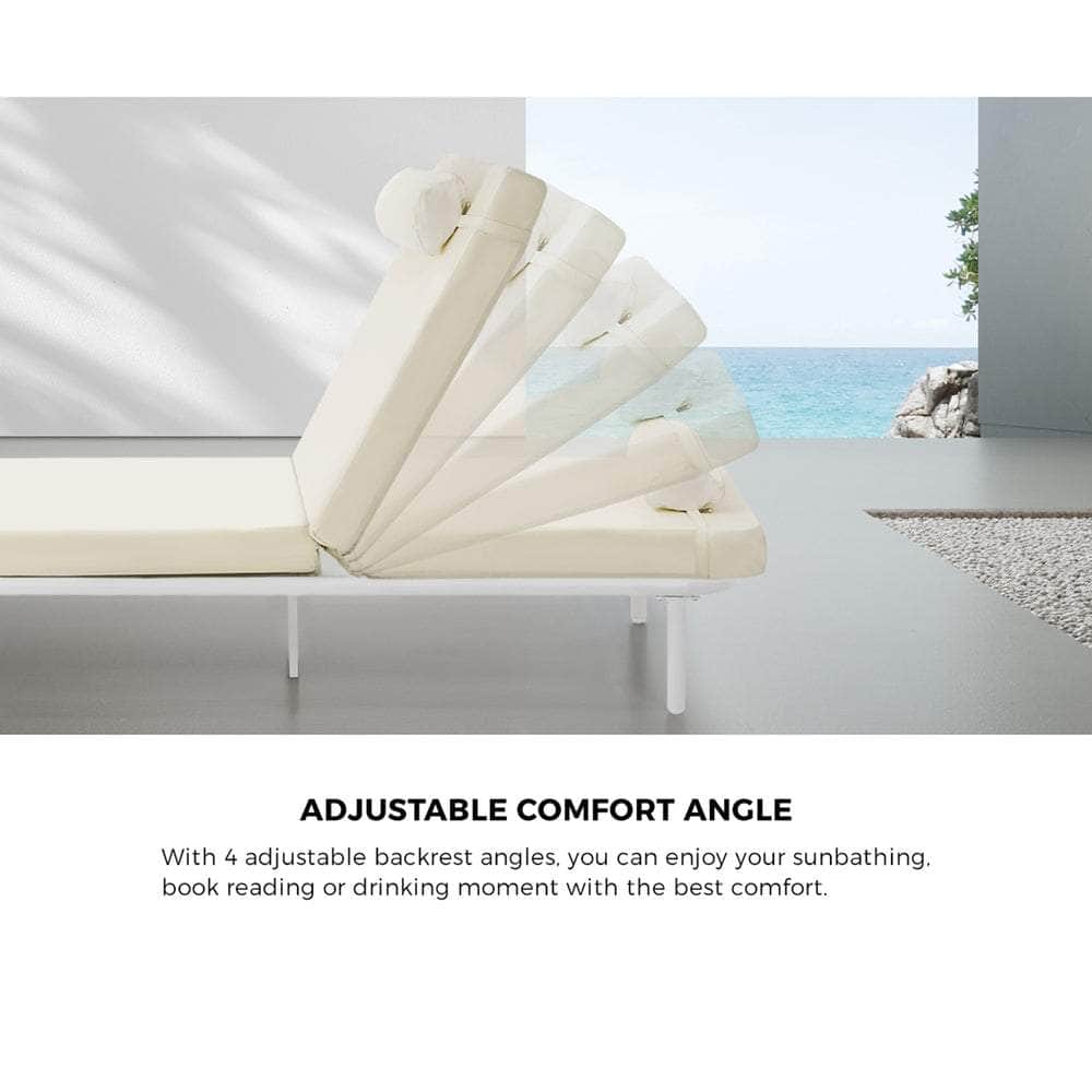 3PCS Sun Lounge Outdoor Lounger Set Table Chairs Beige & Grey