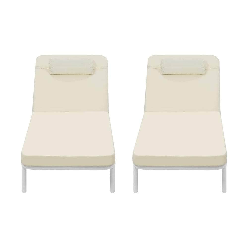 3PCS Sun Lounge Outdoor Lounger Set Table Chairs Beige & Grey