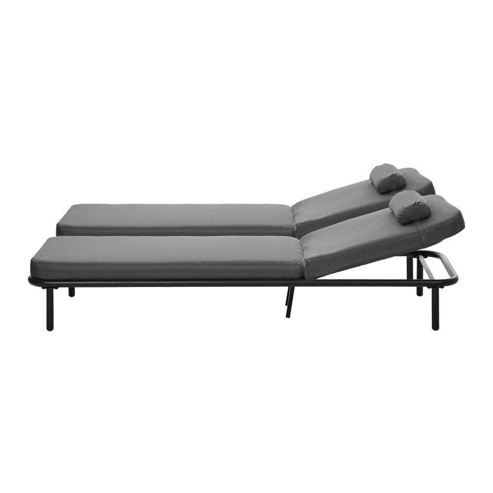 3PCS Sun Lounge Outdoor Lounger Set Table Chairs Beige & Grey