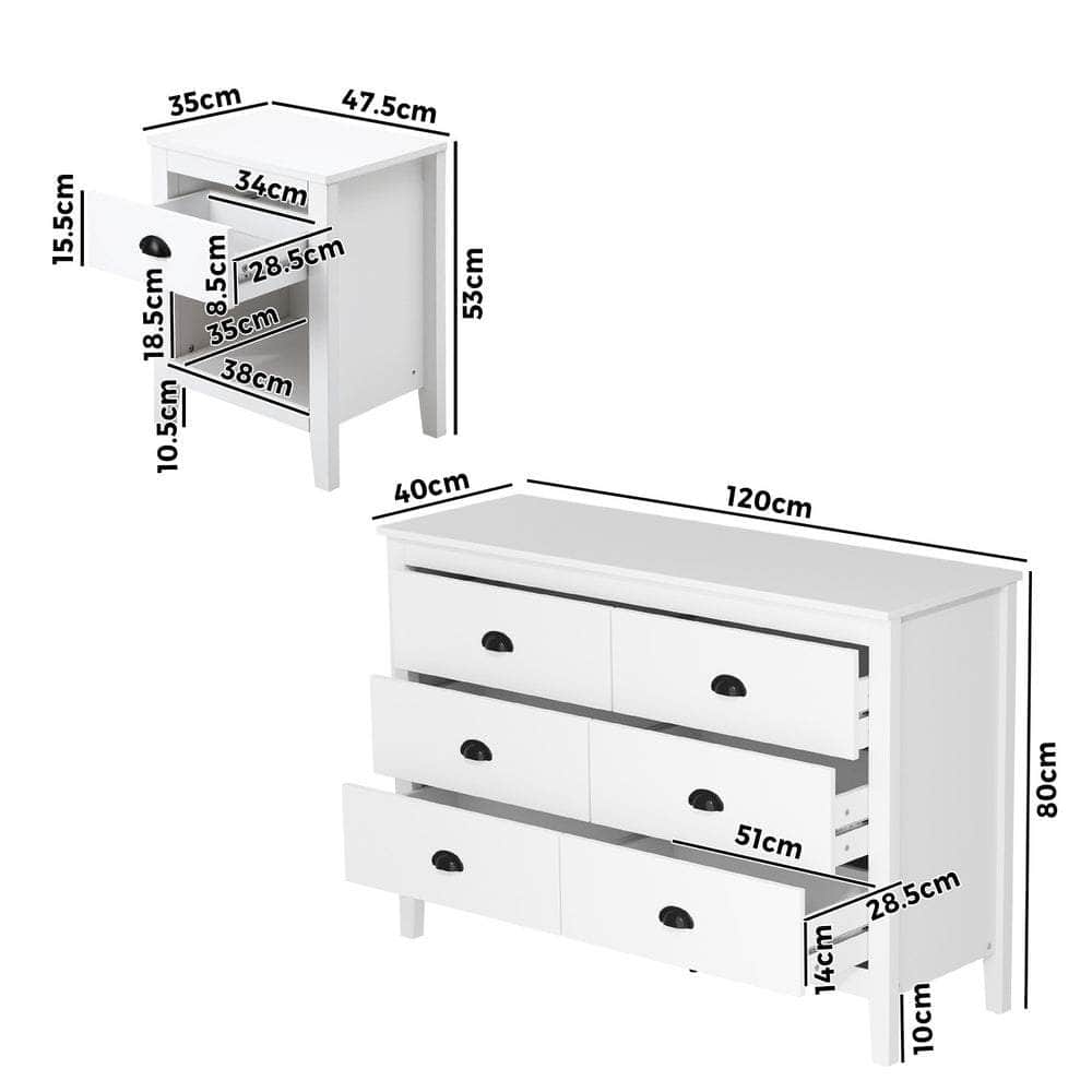 4/6 Chest of Drawers and Bedside Table Vintage Bedroom Set