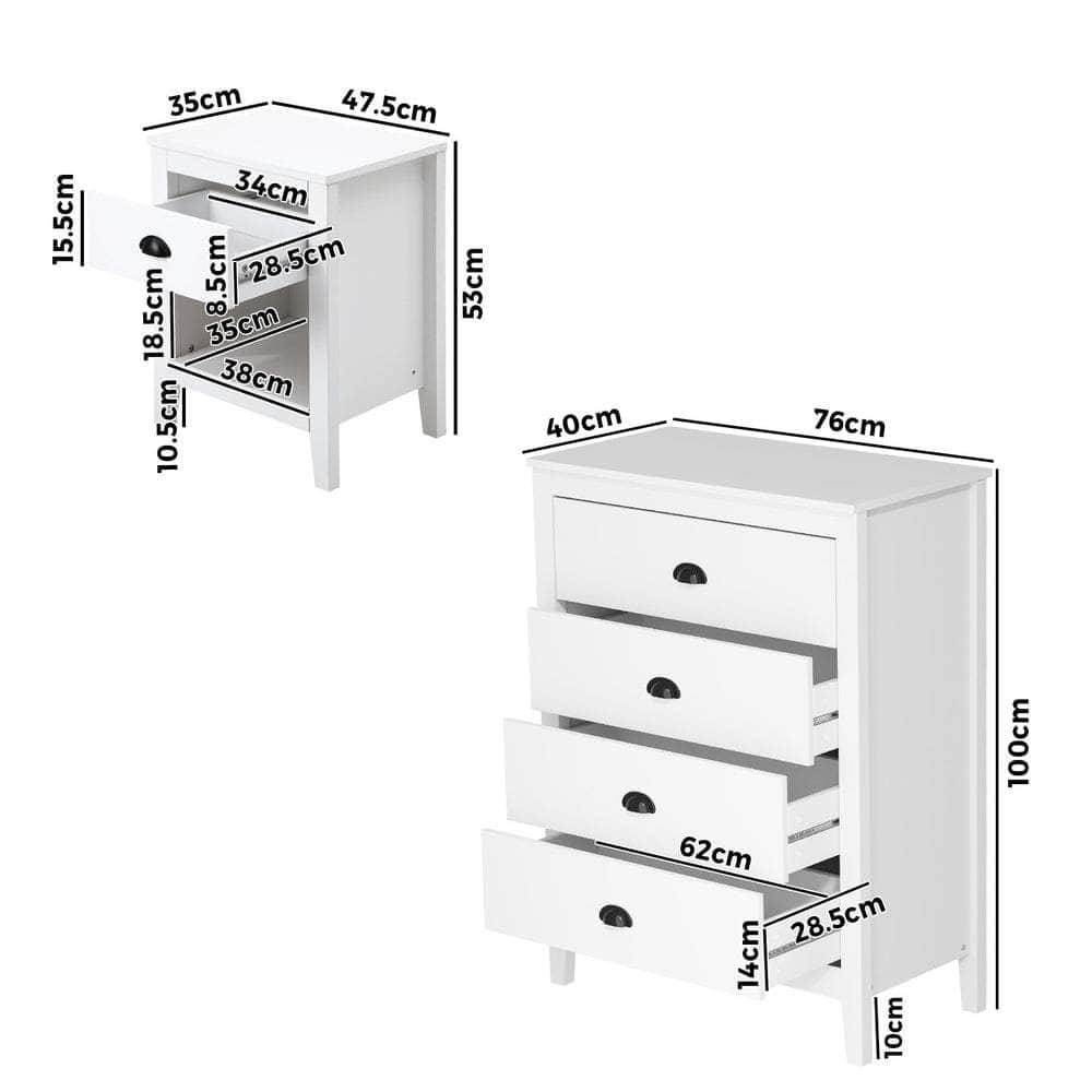 4/6 Chest of Drawers and Bedside Table Vintage Bedroom Set