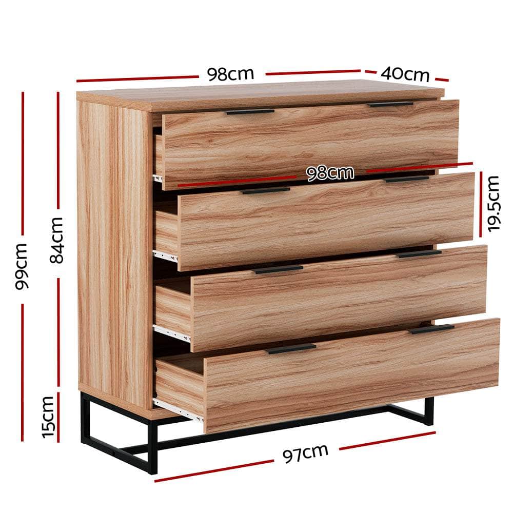 4 Chest Of Drawers Cabinet Dresser Table Tallboy Storage Bedroom Rust Oak