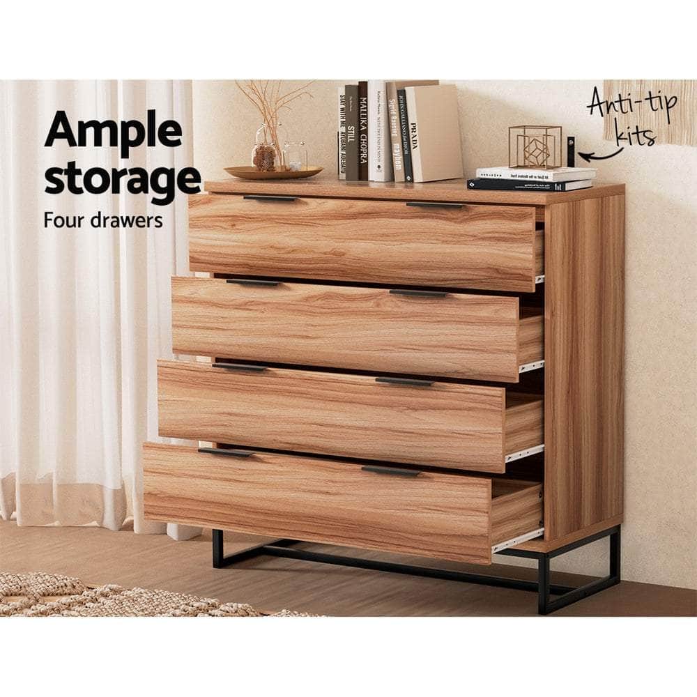 4 Chest Of Drawers Cabinet Dresser Table Tallboy Storage Bedroom Rust Oak