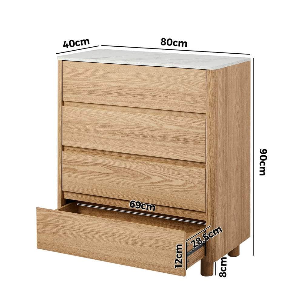 4 Chest of Drawers Dresser  Marble Top Natural