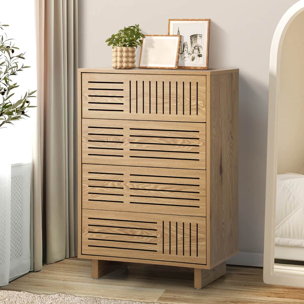 4 Chest of Drawers Storage Cabinet Dresser Tallboy Natural