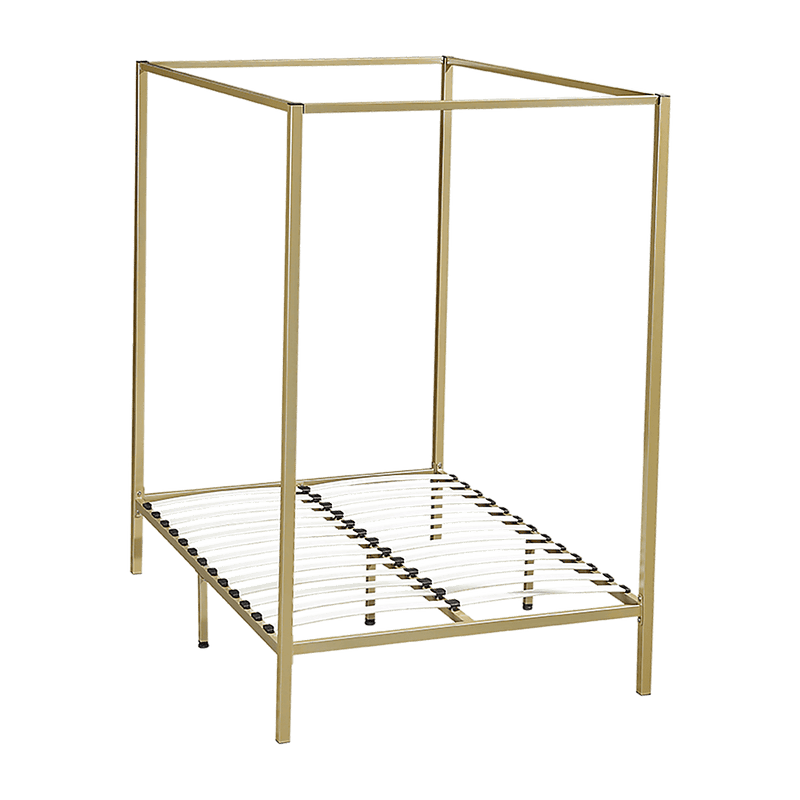 Double Four Poster Bed Frame Gold Metal Mattress Base