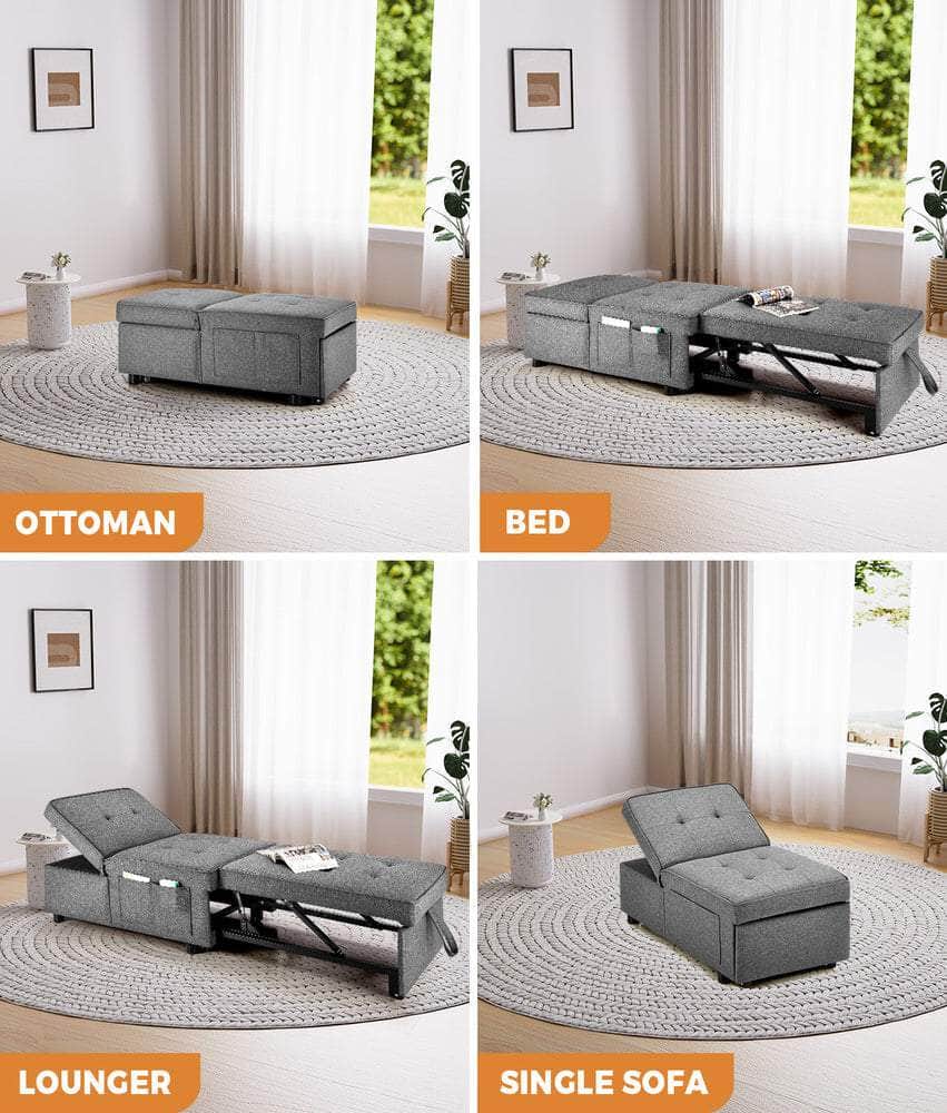 4 in 1 Convertible Sofa Bed Ottoman Couch Lounge Linen