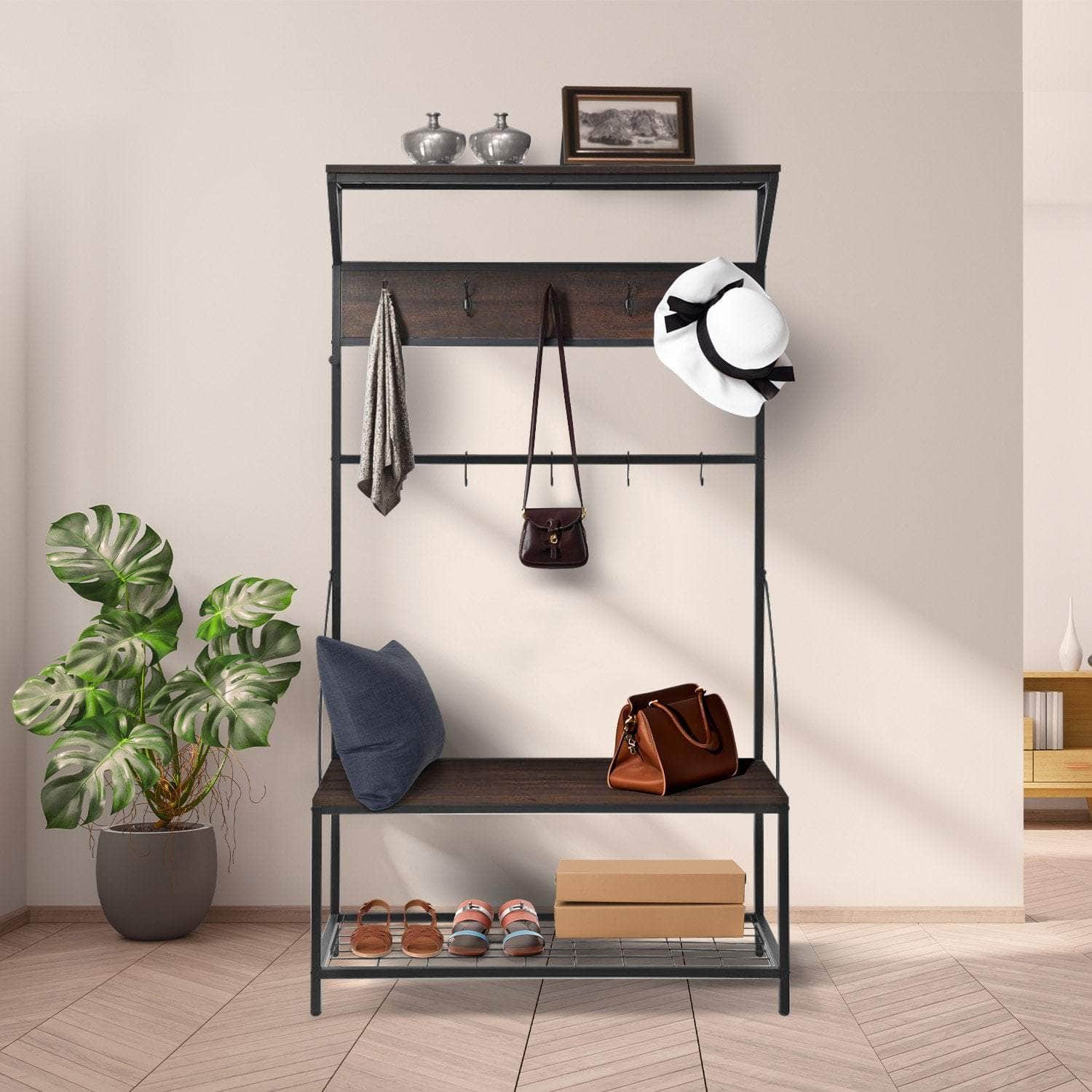 4-in-1 Hall Tree Entryway Coat Rack