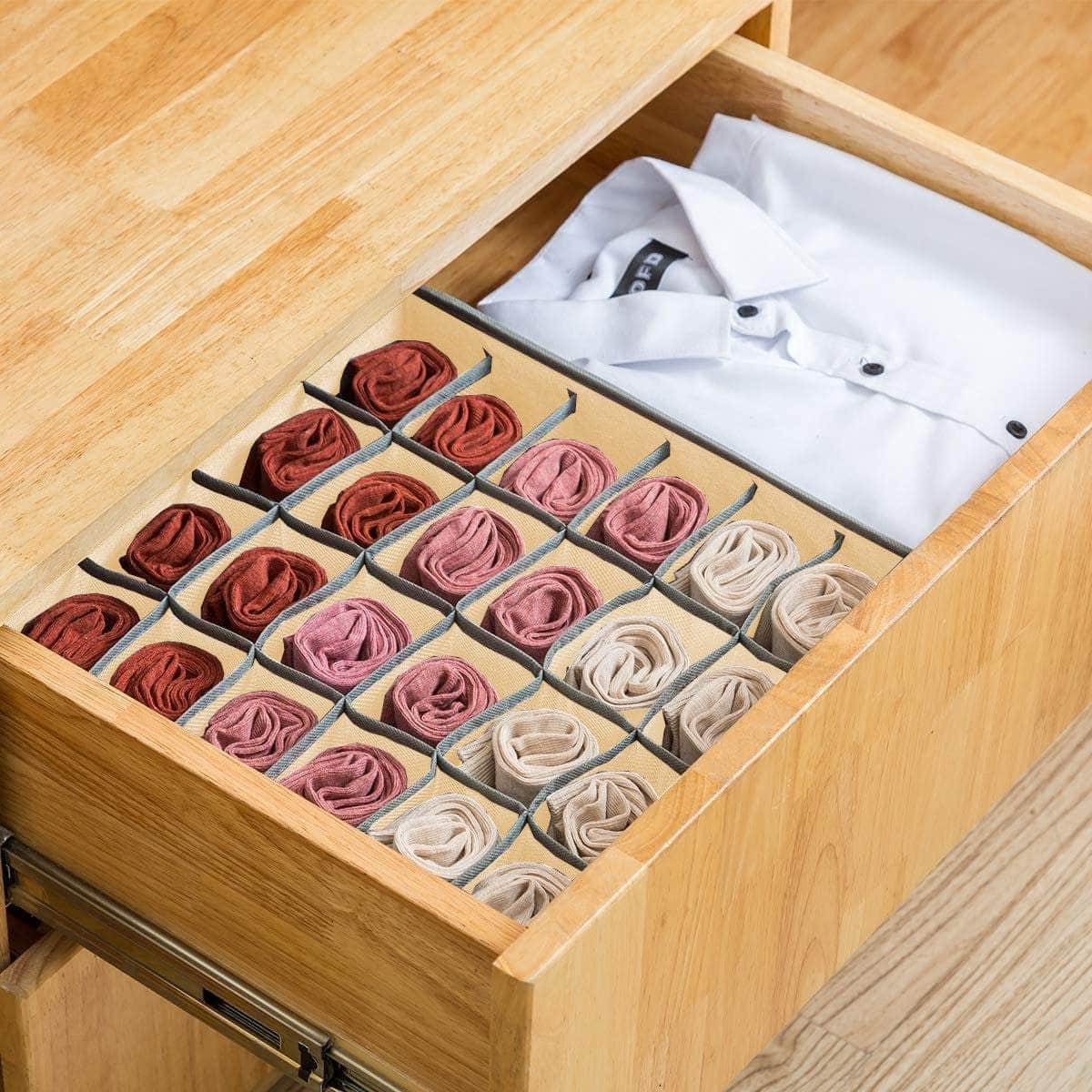 4 Pack - 2 X Fabric Drawer Organizer And 2 X Storage For Clothes (Beige)