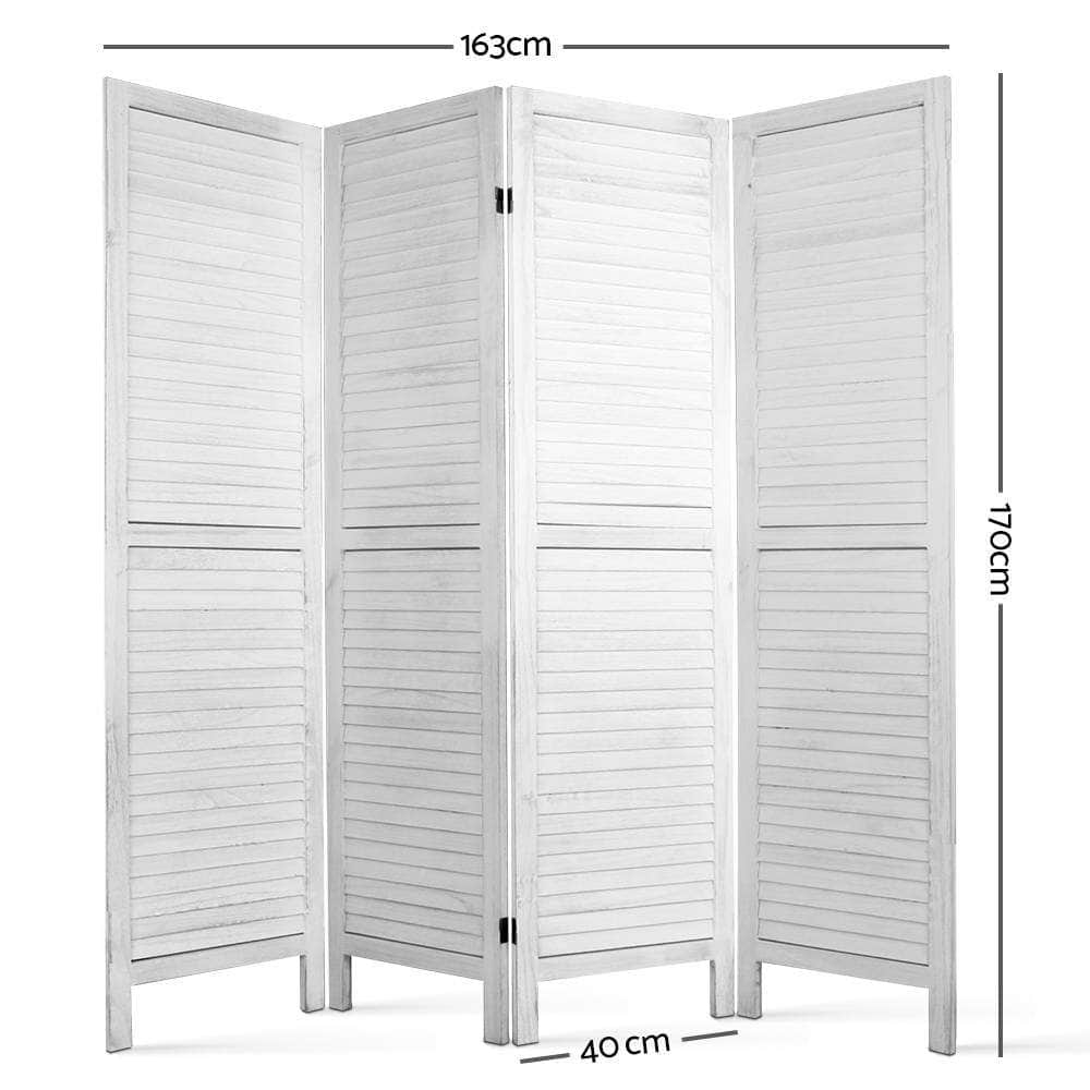 4 Panel Foldable Wooden Room Divider - White