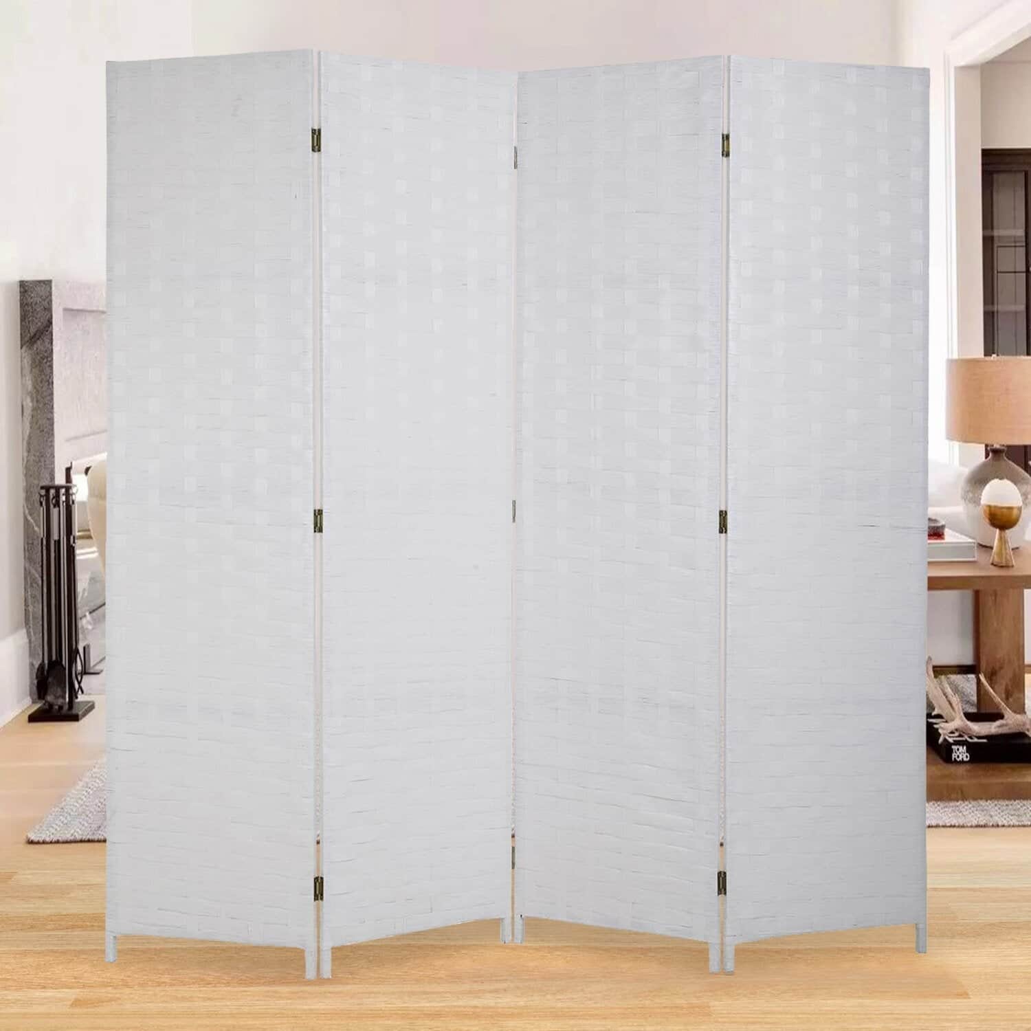 4-Panel Folding Room Divider Privacy Screen Partition Wooden Frame