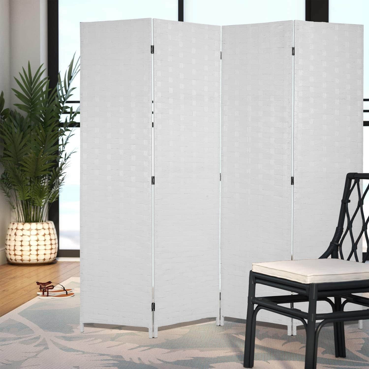 4-Panel Folding Room Divider Privacy Screen Partition Wooden Frame