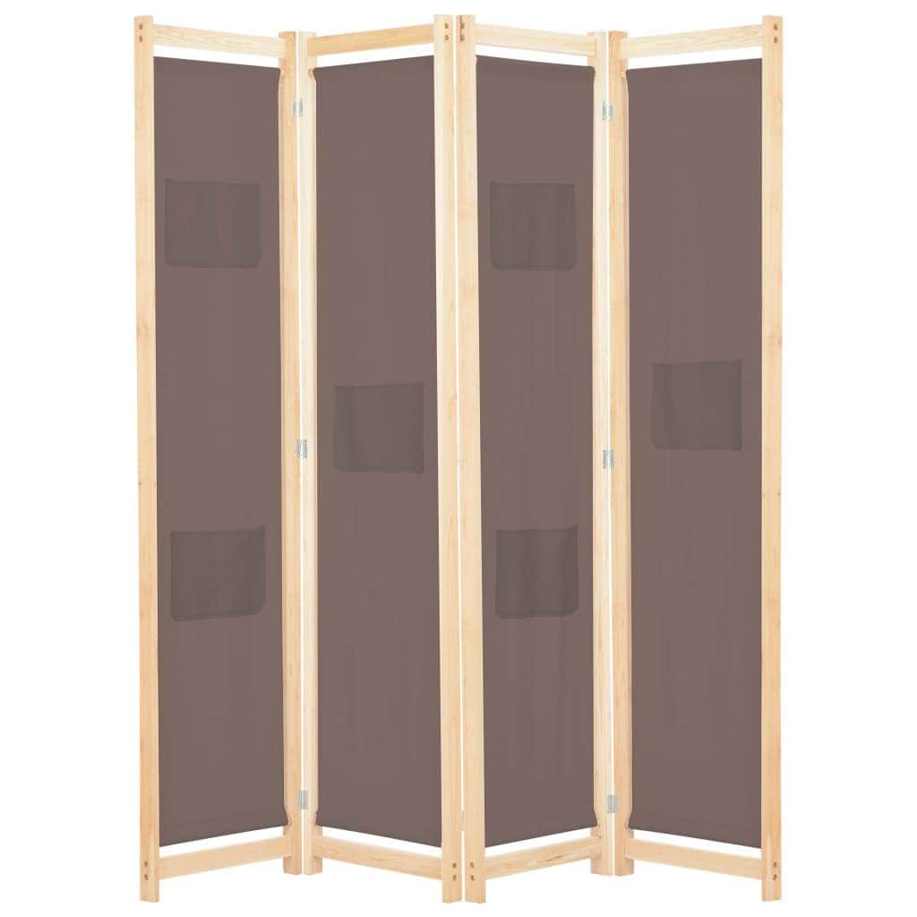 4-Panel Room Divider Brown Fabric
