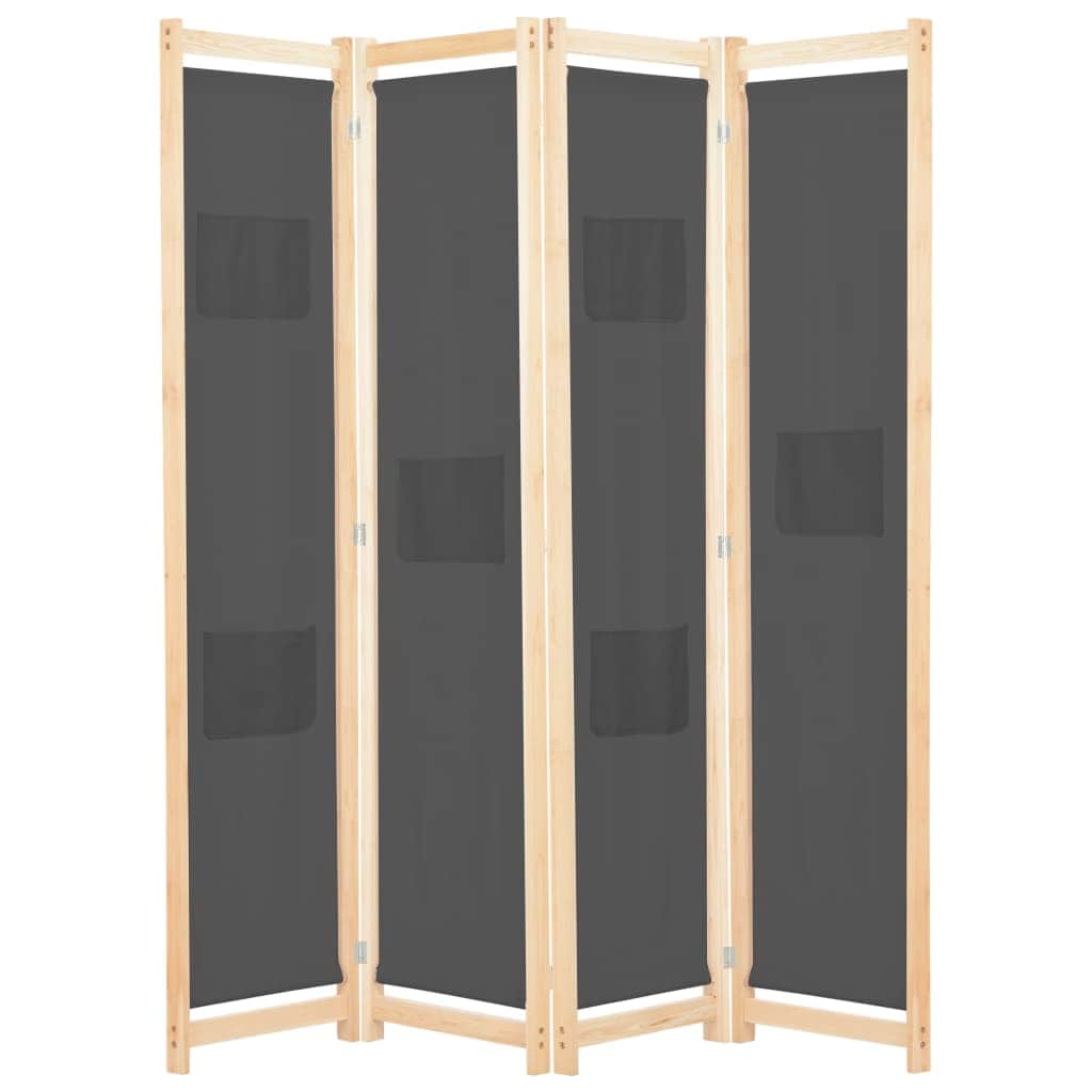 4-Panel Room Divider Grey Fabric